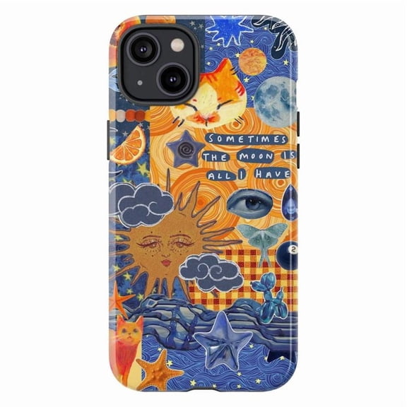Celestial Collage Phone Case, Aesthetic Sun & Moon Art iPhone Cover, Dreamy Artistic Protective Case for iPhone 16 15 14 13 12 11 Pro Plus Mini