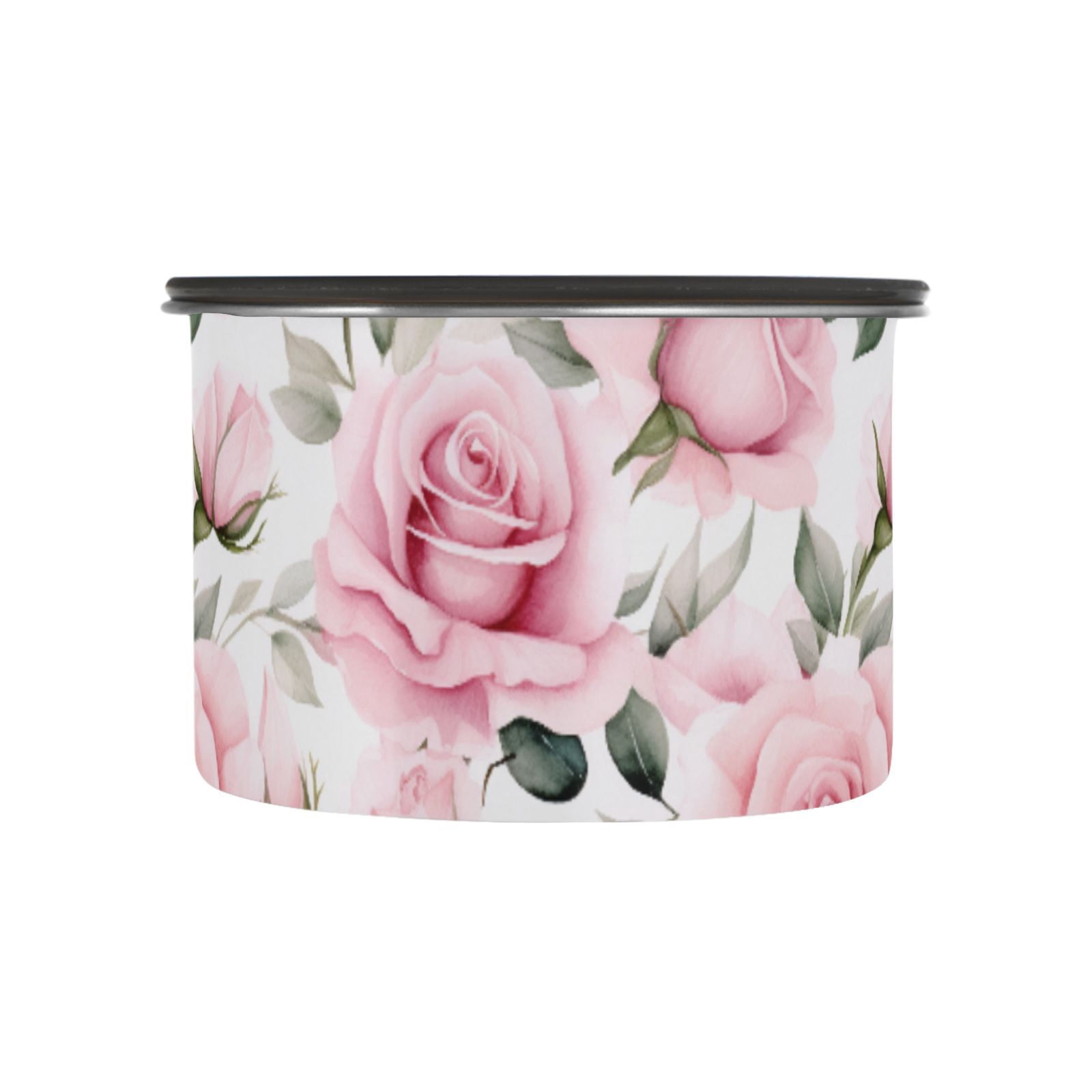 Pink Rose Flowers Airtight Coffee Bean Canister 30oz Food Storage Containers with Lids For Gournd, Tea, Sugar, Flour, Rice, Cereal, Candy Cookie Jar