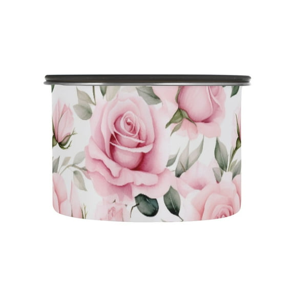 Pink Rose Flowers Airtight Coffee Bean Canister 17oz Food Storage Containers with Lids For Gournd, Tea, Sugar, Flour, Rice, Cereal, Candy Cookie Jar