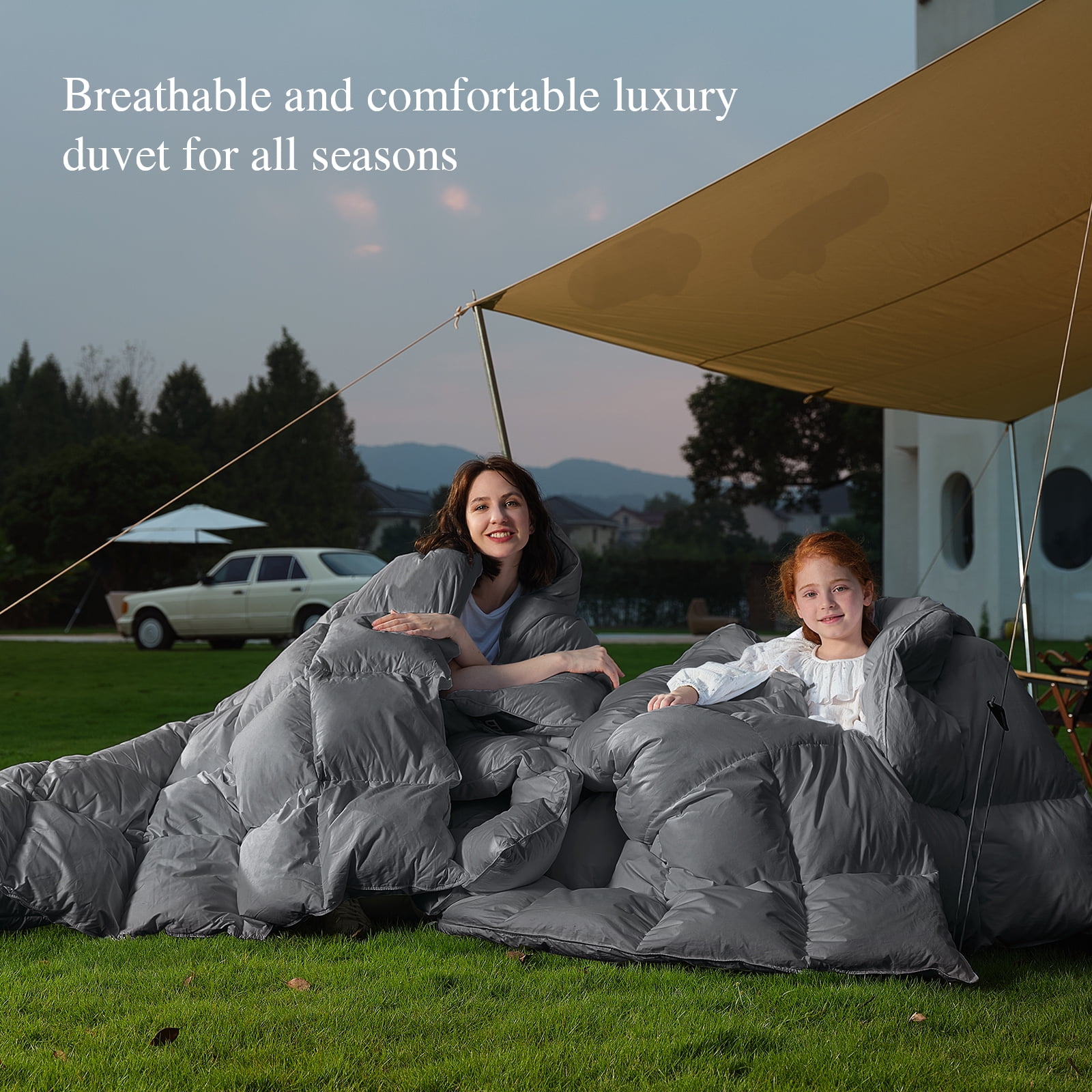 Teler Goose Down Comforter King Size, Extra Fluffy White Duvet Insert, Ultra-Soft, Breathable , All Season Hotel Luxury Bedding Comforters, 4 Corner & Center Loops , Dark Gray