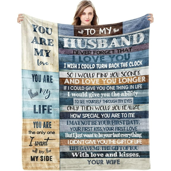 LHSHID Anniversary Romantic Gifts for Him Birthday Gifts for Husband from Wife to My Husband Personalized Gifts for Men Ultra Soft Throw Blanket Wedding Father's Day Husband Gift 50"x60"