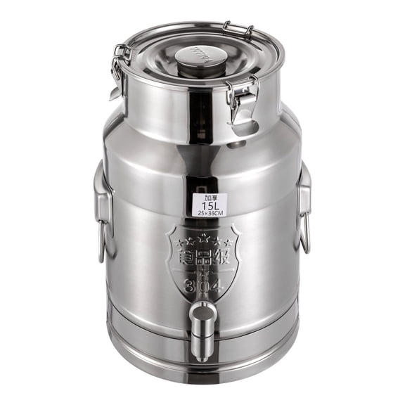 Miumaeov 15L/3.96Gal Beverage Dispenser Bucket Stainless Steel Milk Can Milk Transport Barrel with Spigot