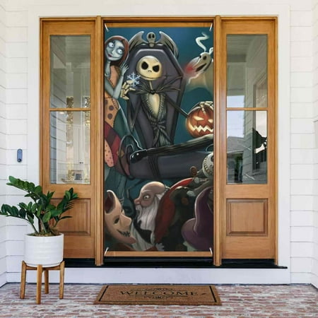The Nightmare Before Christmas Door Cover Decorated Banner Tapestry Home Decoration Holiday Party Supplies Door Banner Porch Sign Banner 72.8 x 35.4 Inch