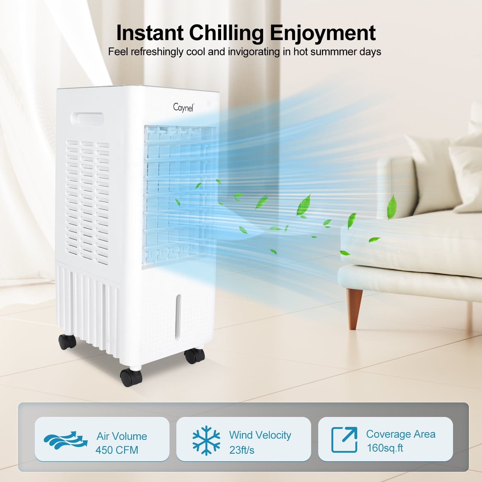 CAYNEL Portable Air Conditioners w/Remote, 4 Modes & 3 Speeds,Waterless Alert System & 1.45-Gal Tank for 20H Cooling, 7.5H Timer for Auto Off,3-IN-1 Evaporative Air Cooler for Room Bedroom Office