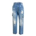 thumbnail image 7 of Women's Boyfriend Tapered Leg Jean High Waisted Slim Fit Distressed Ripped Denim Cargo Pants Modern Fashion Trendy, 7 of 7