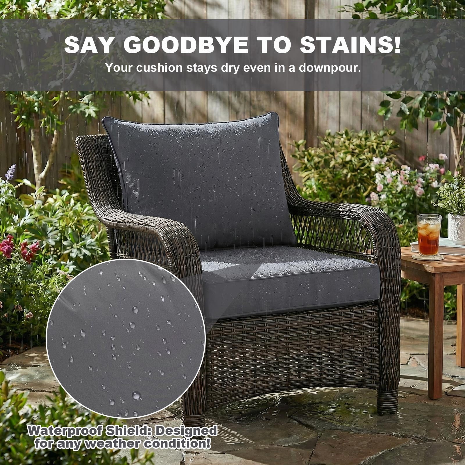 TOPCHANCES Outdoor Deep Seat Cushion Set, 24x24 Inch Waterproof Outdoor Deep Seat Cushions for Patio Furniture (Set of 1, Dark Gray)