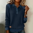 thumbnail image 3 of Mittory Denim Patchwork Lapel Shirts for Women Button Up Long Sleeve Business Casual Tops Dressy Loose Jacquard Blouse, 3 of 6