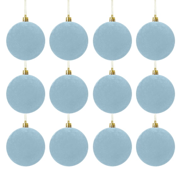 12-Piece Flocked Christmas Ball Ornaments 2.4 in Plastic Velvet Style Baubles Light Blue for Tree Wreath Decor