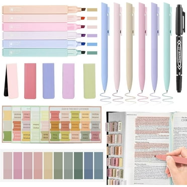 25Pcs Bible Journaling Kit, 6 No Bleed Bible Highlighters, 6 Smooth Writing Pens, 90 Bible Tabs, Magnetic Bookmarks, Sticky Notes, Bible Study Supplies, Bible Study Kit for Women