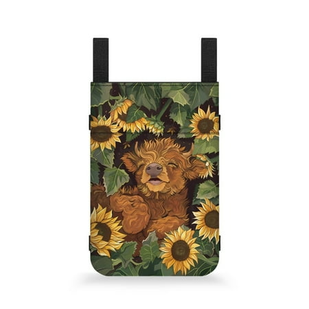 COEQINE Highland Cow Crutch Bag Sunflower Large Capacity Crutch Storage Bag with Front Pockets and Drink Holder Medical Crutch Accessories Forearm Crutch Bag Pouch for Elderly