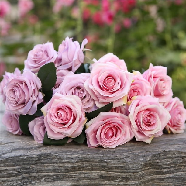 Ramo de Rosas de Simulación ENTASSER 10 Piezas Flores Decorativas para Bodas Adornos para el Hogar