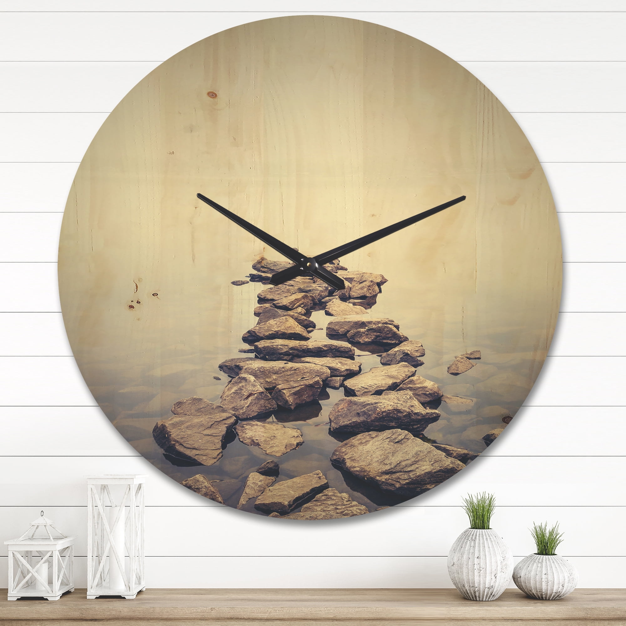 Designart 'Ukraine Minimalist Misty Lake landscape ' Modern Wood Wall Clock