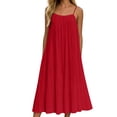 thumbnail image 2 of Horkkom Spaghetti Strap Dresses for Women V Neck Short Sleeve Solid Color Maxi Dresses Pleated Loose Casual Dresses, S-2XL, 2 of 6