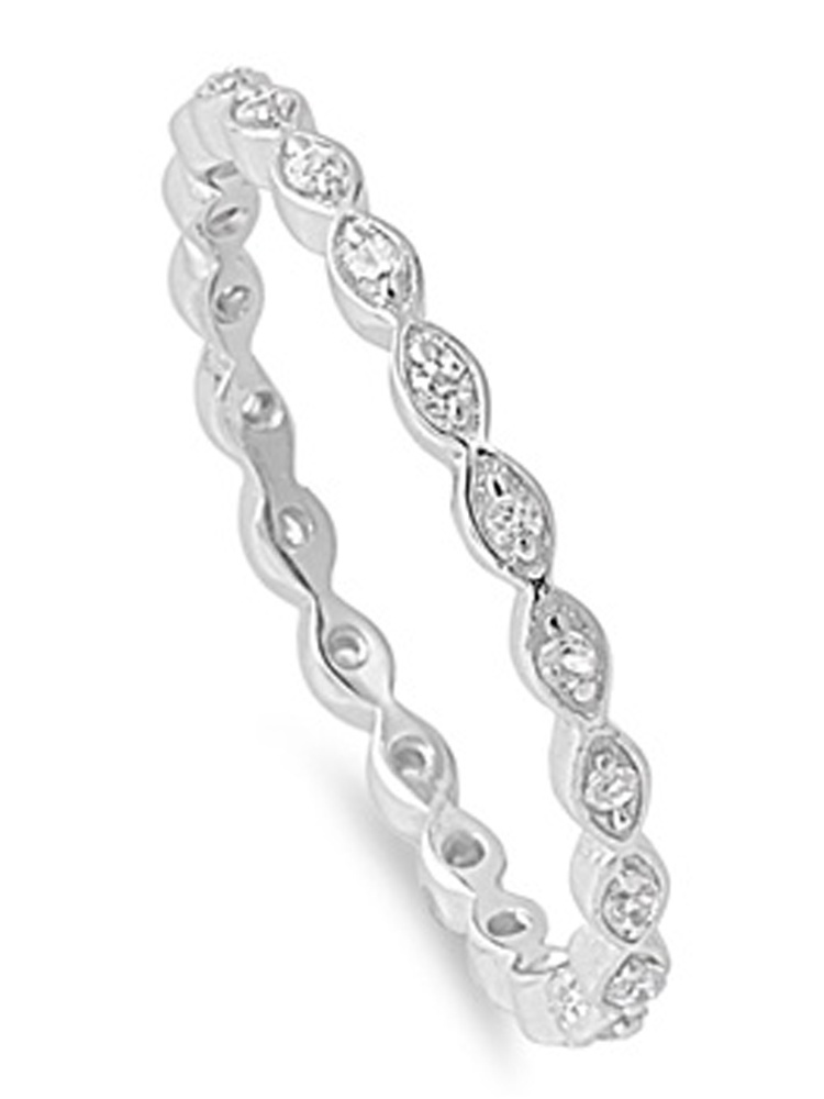 CHOOSE YOUR COLOR Sterling Silver Eternity Band Clear CZ Thin 2mm Ring