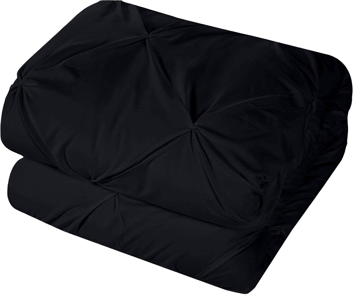 5 Piece Pinch Pleated Pintuck Duvet Cover Set With Zipper Closure , 100% Egyptian Cotton, 400 Thread Count, Extra Smooth and Luxirous, Black Solid, Oversize.