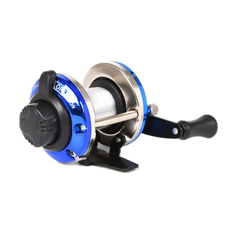 Mini Metal Bait Casting Spinning Boat Ice Fishing Reel Fish Water Wheel Baitcast Roller Coil with 50m Wire, Size: Small, Blue