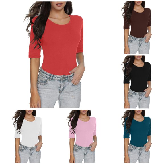 Women's Basic Slim Fit Top Solid Color Short Sleeve T Shirt