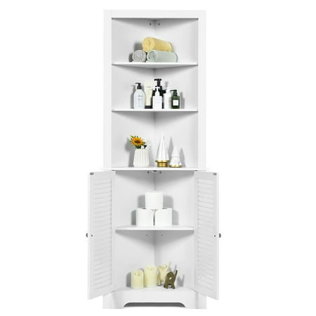 DORTALA Bathroom Corner Cabinet, Wood Bathroom Organizer Cabinet with 3 ...