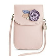 Motorola Y-F009-009 Universal Fashionably Chic Soft Leather Crossbody Bag with 3D Flower Decor, Two Compartments & Shoulder Strap - Light Pink