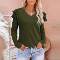 thumbnail image 2 of Blouses for Women Ruffle Long Sleeve Fashion Casual Solid Color Loose Pullover V Neck Long Sleeve Tops, 2 of 6
