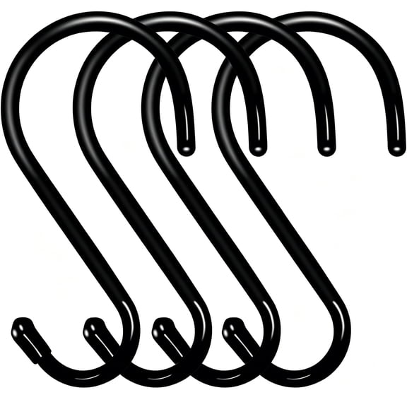 ZHZFKQ 6 Inch Heavy Duty S Hooks 4 Pack, Non-Slip Vinyl Coated Metal Hangers, Black Closet Hooks for Hanging Plants, Towels, Pots