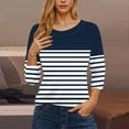 thumbnail image 2 of lcziwo Striped Shirts for Women Patchwork Tops 3/4 Length Sleeve T Shirt Casual Dressy Summer 2025 Blouses Basic Loose Tees Navy,XXXL, 2 of 5