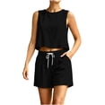 thumbnail image 6 of Zynoxe Womens Cotton Linen Short Sets Cropped Tank Top Drawstring Shorts Lounge Sets Lightweight Two Piece Matching Outfits with PocketsBlackM, 6 of 9