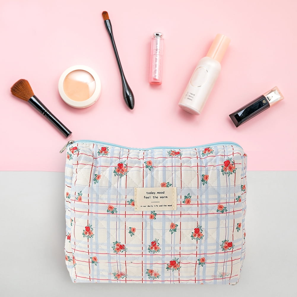 Estuche De Viaje 3 Piezas: Neceseres Acolchados De Algodón Con Estampado Floral – Bolsas De Maquillaje Y Aseo Personal