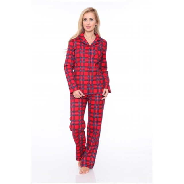White Mark Universal 3618-04-L Womens Flannel Pajama Set, Red Plaid - Large