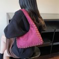 thumbnail image 4 of Retro Faux Suede Rivet Shoulder Bags Large Studded Purse Slouchy Shoulder Purse Fall Accessories (Red), 4 of 10