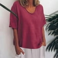 thumbnail image 2 of GigrtiJin Womens Summer New Blouse Ladies Short-Sleeved Solid Color Loose Shirt Plus Size Casual Cotton Linen Tops, 2 of 8