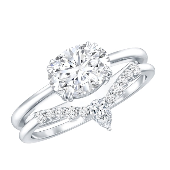 Rosec Jewels Lab Grown Diamond Wedding Ring Set - Oval Engagement Ring with Curved Band - EF-VS Quality, 925 Sterling Silver, US 4.00