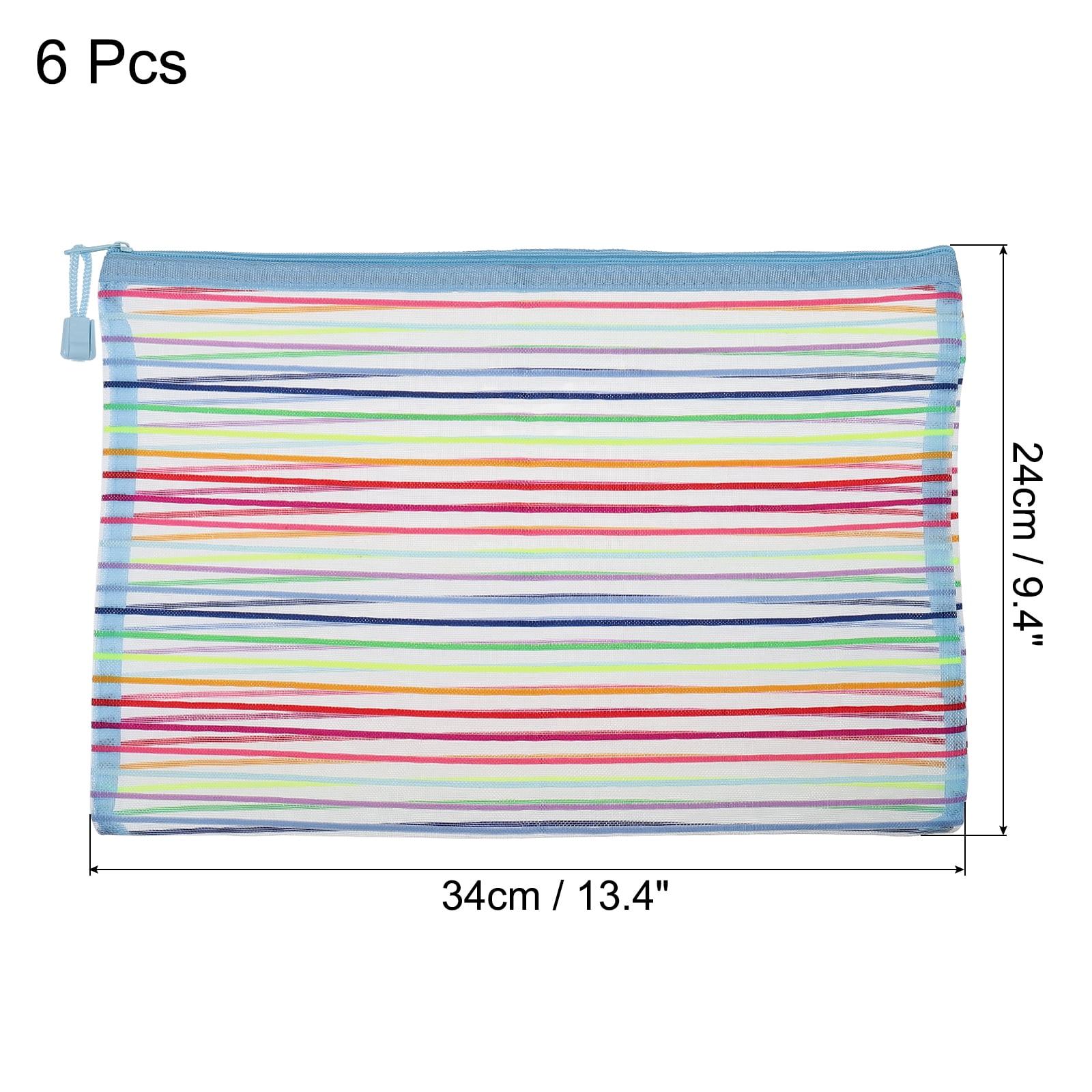 Unique Bargains Mesh Zipper Pouches Pencil Case Document File Bags Organizer for Office Sky Blue