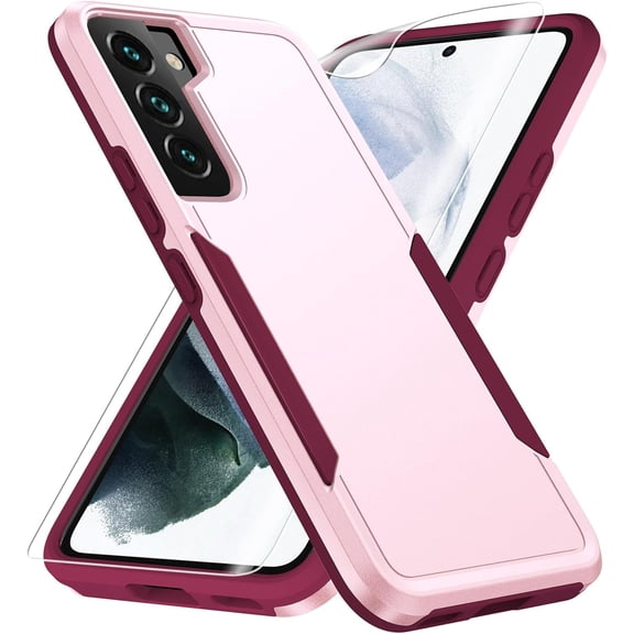 for Galaxy S22 Case, Samsung S22 Case with HD Screen Protector [ Grade Drop Tested] Heavy-Duty Tough Rugged Shockproof Protective Case for Samsung Galaxy S22, Pink