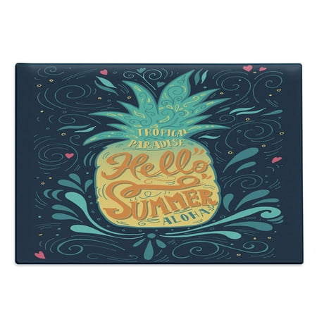 

Tropical Cutting Board Hello Summer Words Pineapple with Hearts Swirls and Teardrop Shapes Background Decorative Tempered Glass Cutting and Serving Board Large Size Multicolor by Ambesonne