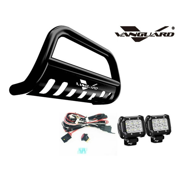 VGUBG-1304-1190BK-LED  3 inch Black Bull Bar with Skid Plate and 2 PC LED Cubes