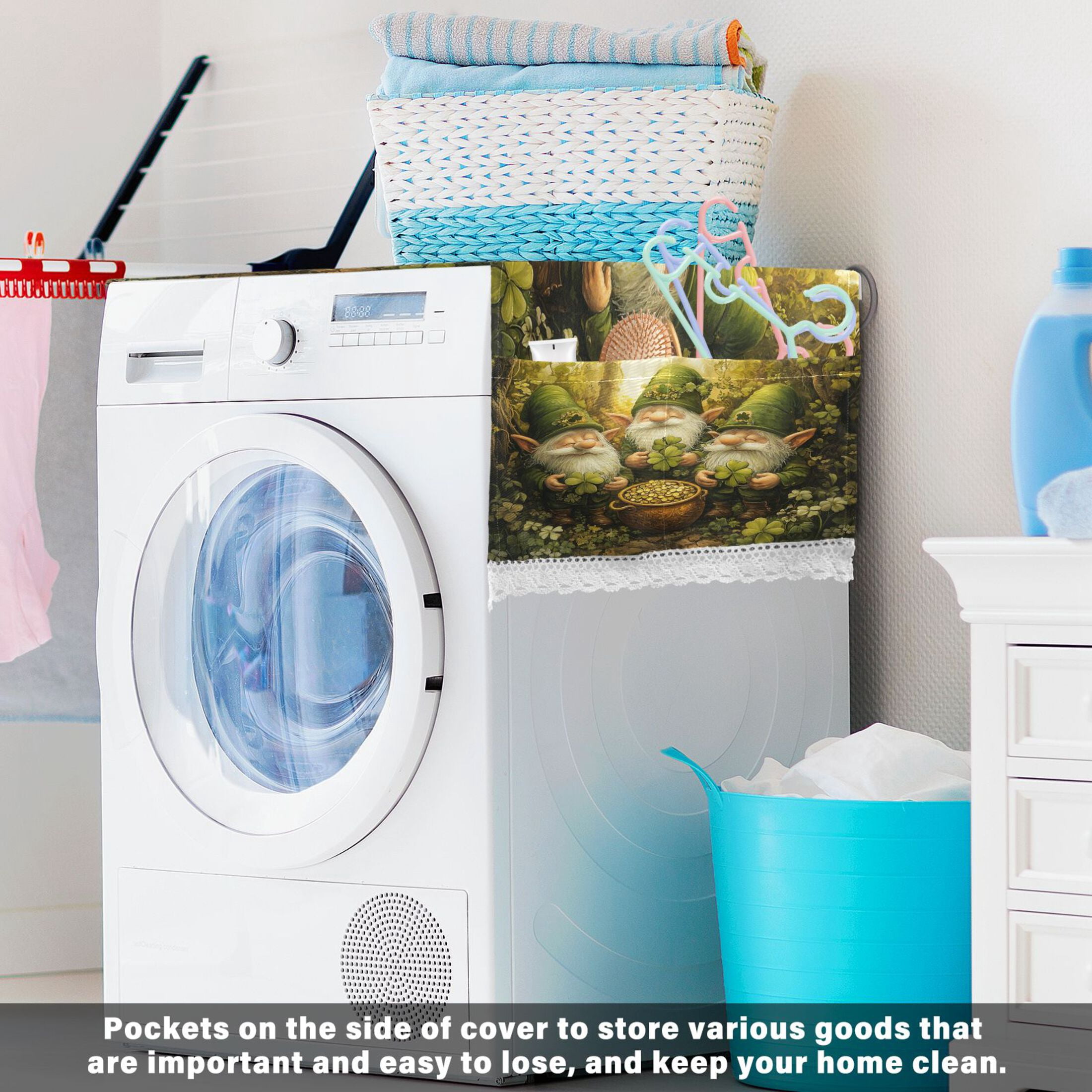 WOBOGO Gnomes Celebrating St Patricks Washing Machine Cloth Dryer Refrigerator Top Cover Protective Non-Slip Mat For Kitchen Laundry