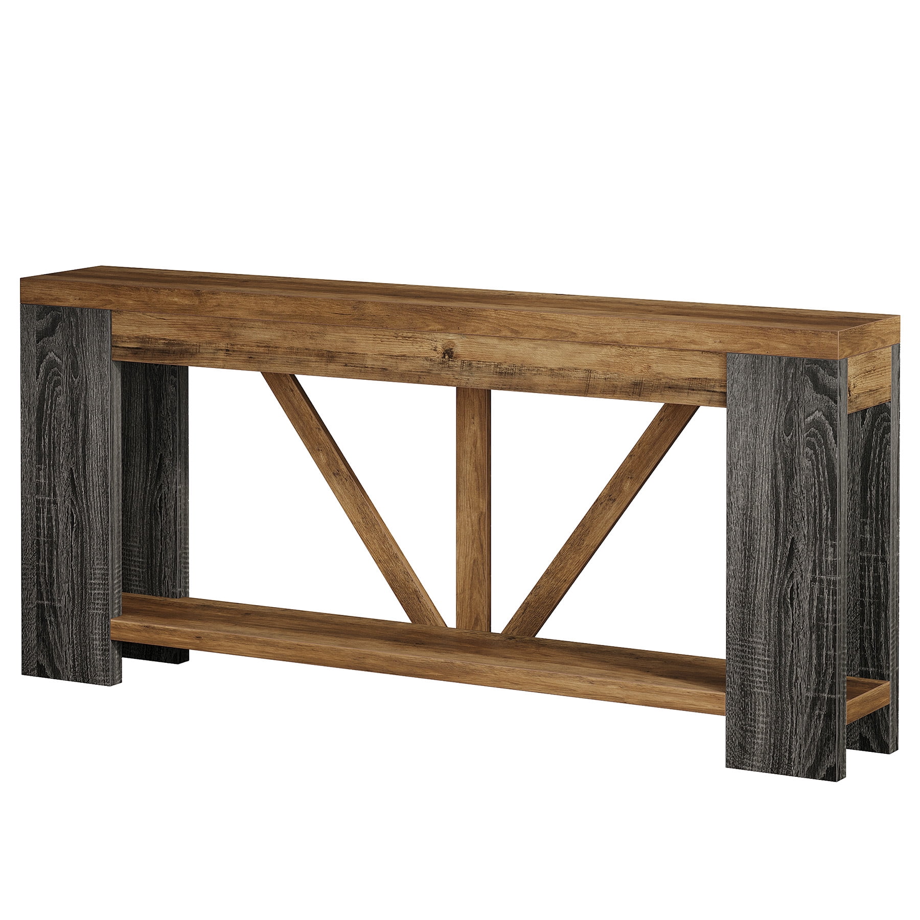 Fnova 70.9" Console Table, 2-Tier Farmhouse Entryway Table, Narrow Long Wood Sofa Table Behind Couch with V-Shaped Support for Living Room, Hallway, Foyer