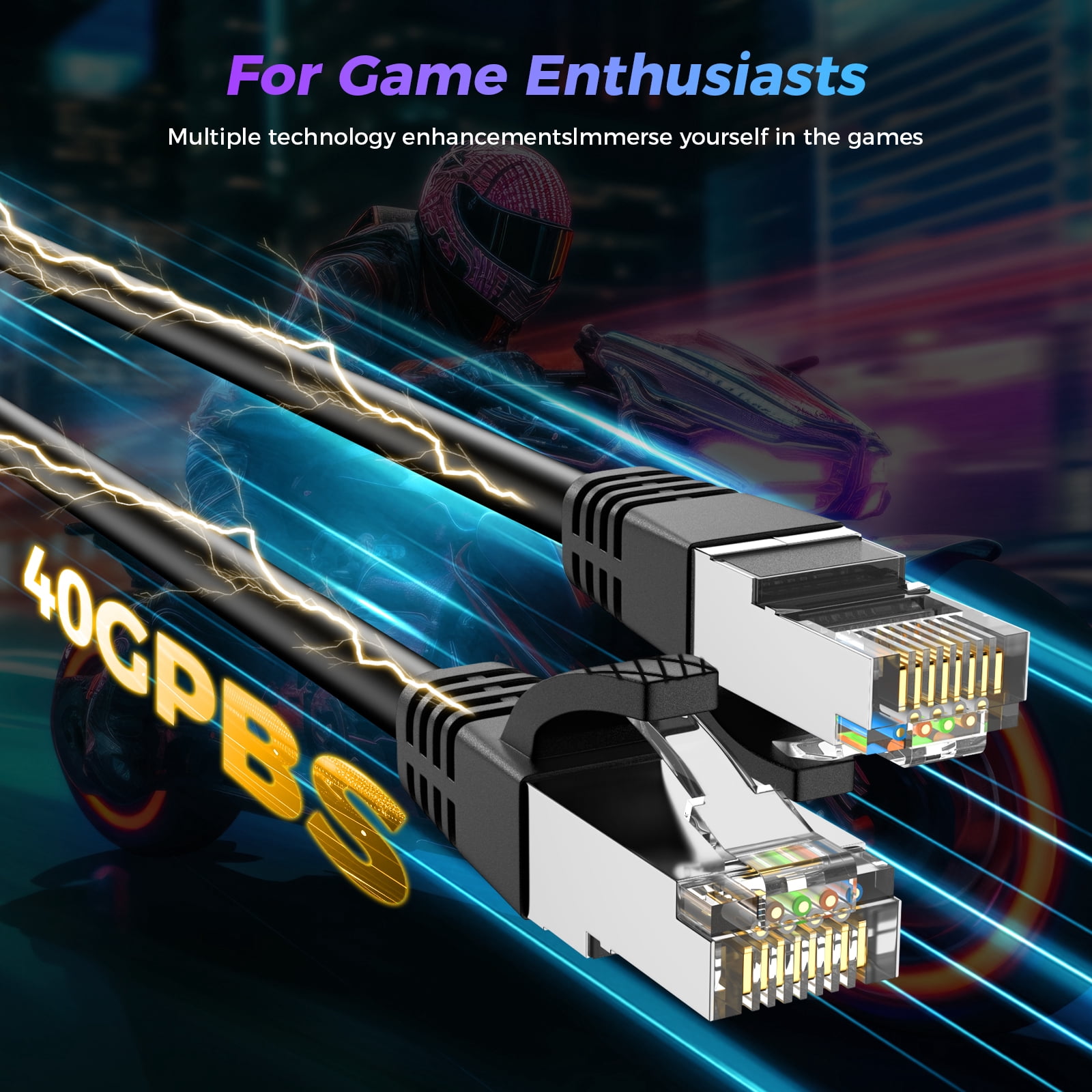 Cat 8 Ethernet Cable 100 FT, Outdoor&Indoor High Speed Heavy Duty Network LAN Internet Cable 26AWG, 2000Mhz with Gold Plated RJ45, Weatherproof F/FTP UV Resistant for Router, Modem, PC, Gaming