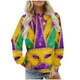 thumbnail image 2 of Craaazy Women's Mardi Gras Shirts Round-neck Casual Long-sleeved Sweatshirt Holiday Party Costumes Graphic Carnival Top Gifts, 2 of 6
