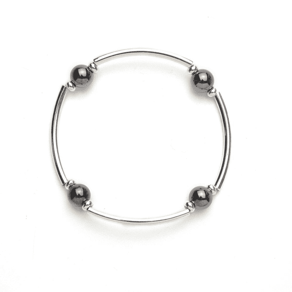 MagneHealth Silver Tube and Black Magnetic Bracelet Size 7.5