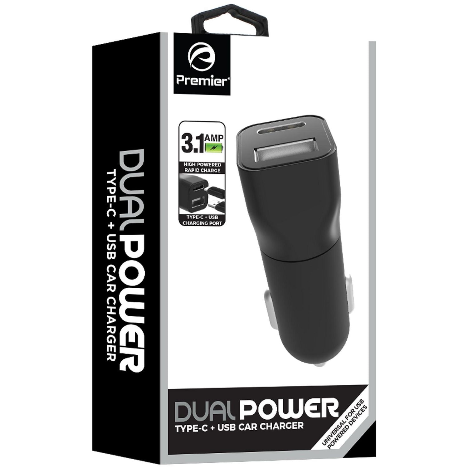 3.1Amp Type-C w/USB Car Charger, 3.1Amp Type-C w/USB Charger