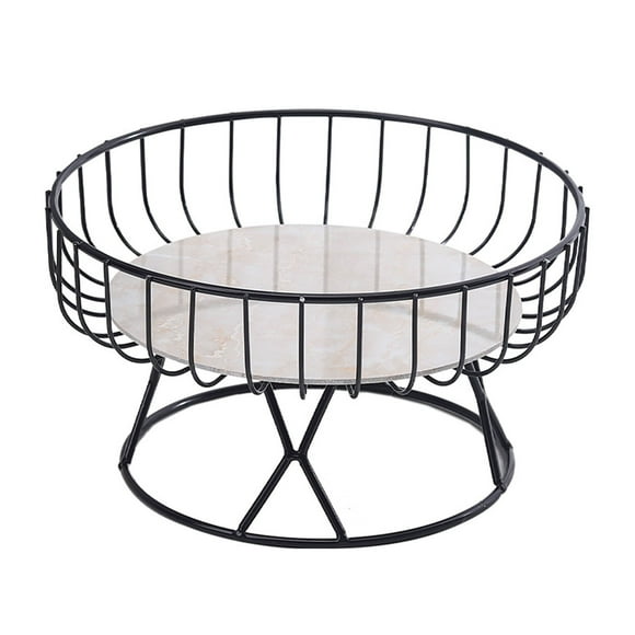 Bandeja de frutas Diseño hueco Pie alto Hierro Marblel Decorativo Práctico Proceso de pintura para hornear Cesta de frutas para servir L Negro