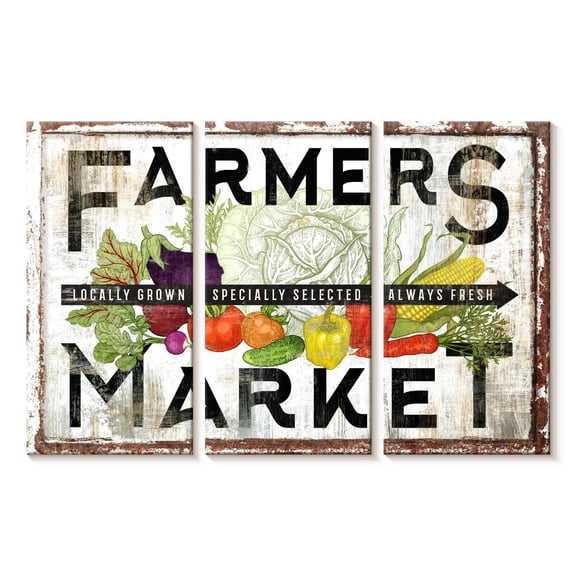 Elephant Stock Farmers Market Wall Sign Wall Art - Horizontal Multi Panel Canvas - Kitchen Wall Decor - Wall Signs Multi Panel - Black And White Decor - 23" x 14"