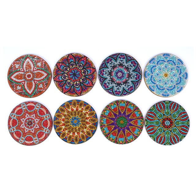 Posavasos navideños con pintura de diamante DIY, paquete de 8 vasos de cerámica para bebidas, cojín antideslizante para mesa