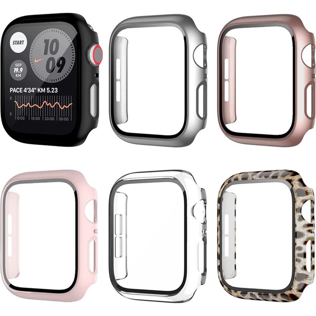 6 Pack for 2022 Apple Watch SE Series 6/5/4 40mm Case with Tempered Glass Screen Protector, Slim Guard Bumper Full Coverage Hard PC Protective Cover HD Ultra-Thin Cover for iWatch 40mm Accessories