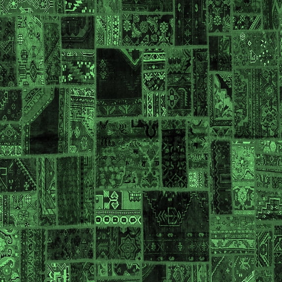 Ahgly Company Indoor Square Oriental Emerald Green Modern Area Rugs, 3' Square