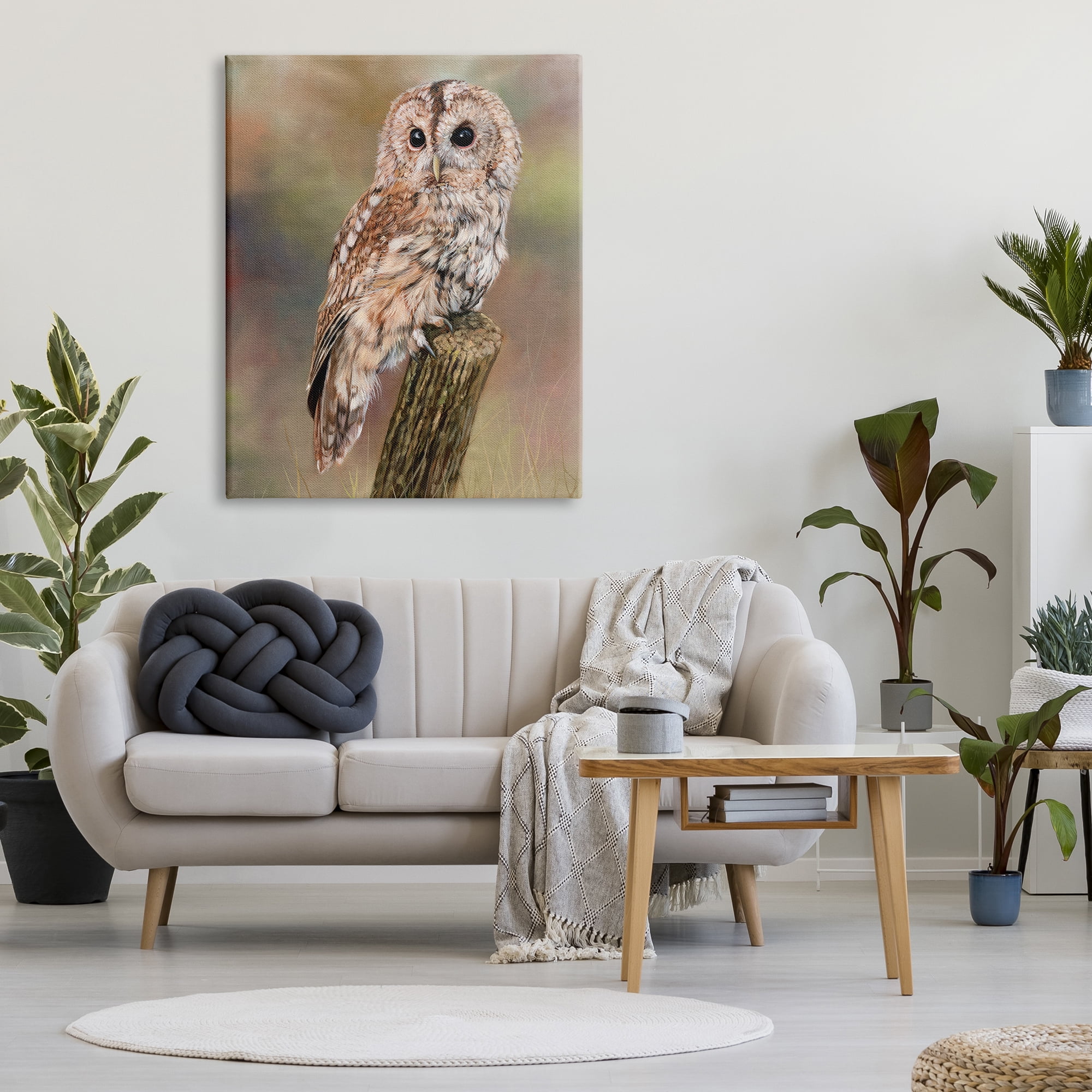 Stupell Industries Brown Tawny Owl Perched Intricate Woodland Wildlife Painting Painting Gallery Wrapped Canvas Print Wall Art, Design by David Stribbling