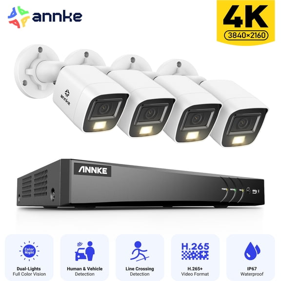 ANNKE 8CH 8MP Home Security Camera System for Indoor and Outdoor, AI DVR and 4x4K IP67 Bullet Home & Surveillance Cameras, Work with Alexa, Smart Dual Light, 0TB HDD