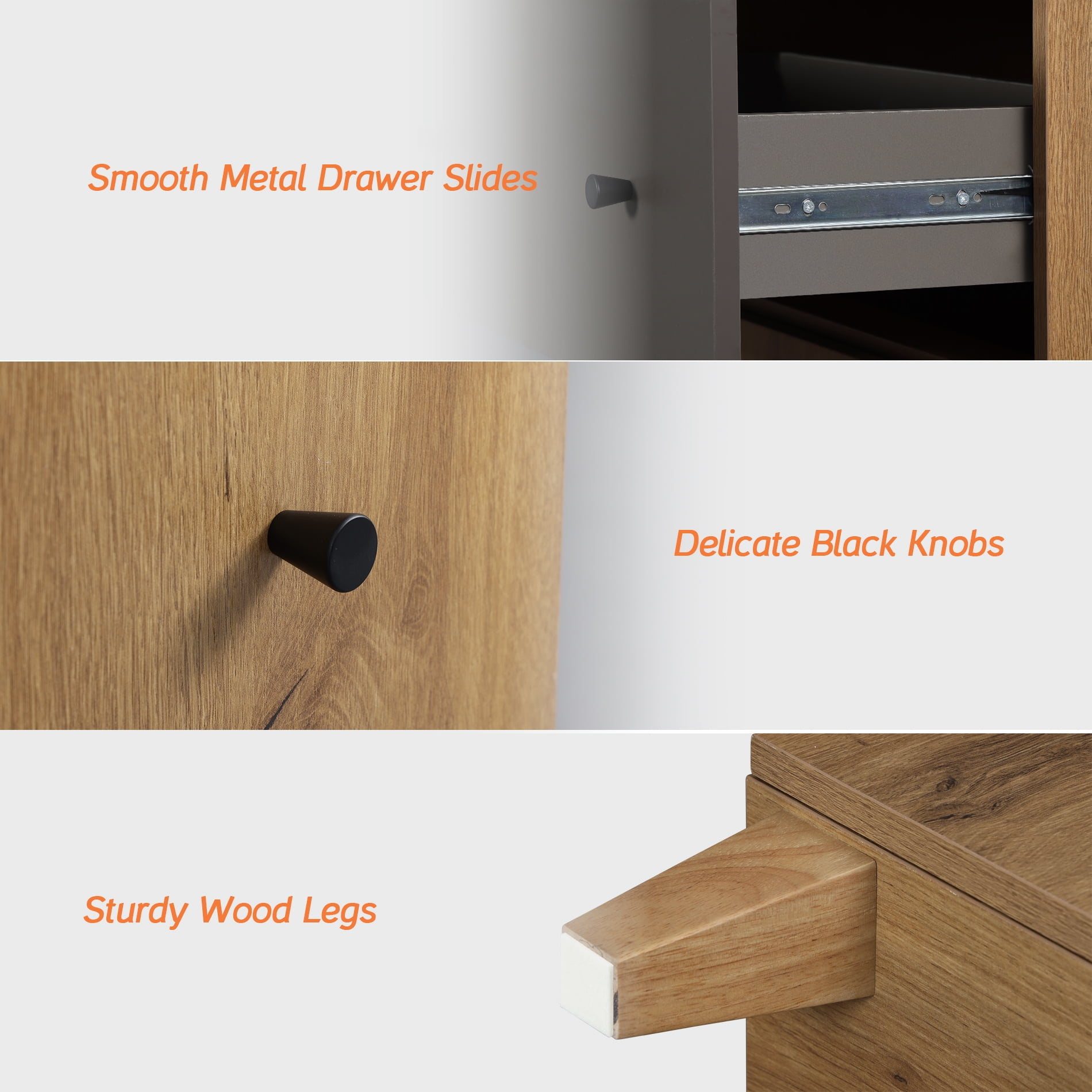 WAMPAT Modern Bedroom Furniture Set, Wooden Queen Size Canopy Bed Frame, 3-in-1 Spacious Dresser with 2 Storage Cabinets and 8 Drawers, Oak Brown